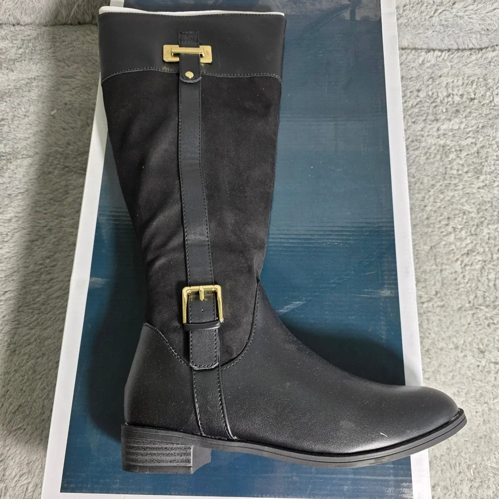 Karen Scott Womens Black Faux Leather Suede‎ Tall Riding Boots Size 6M